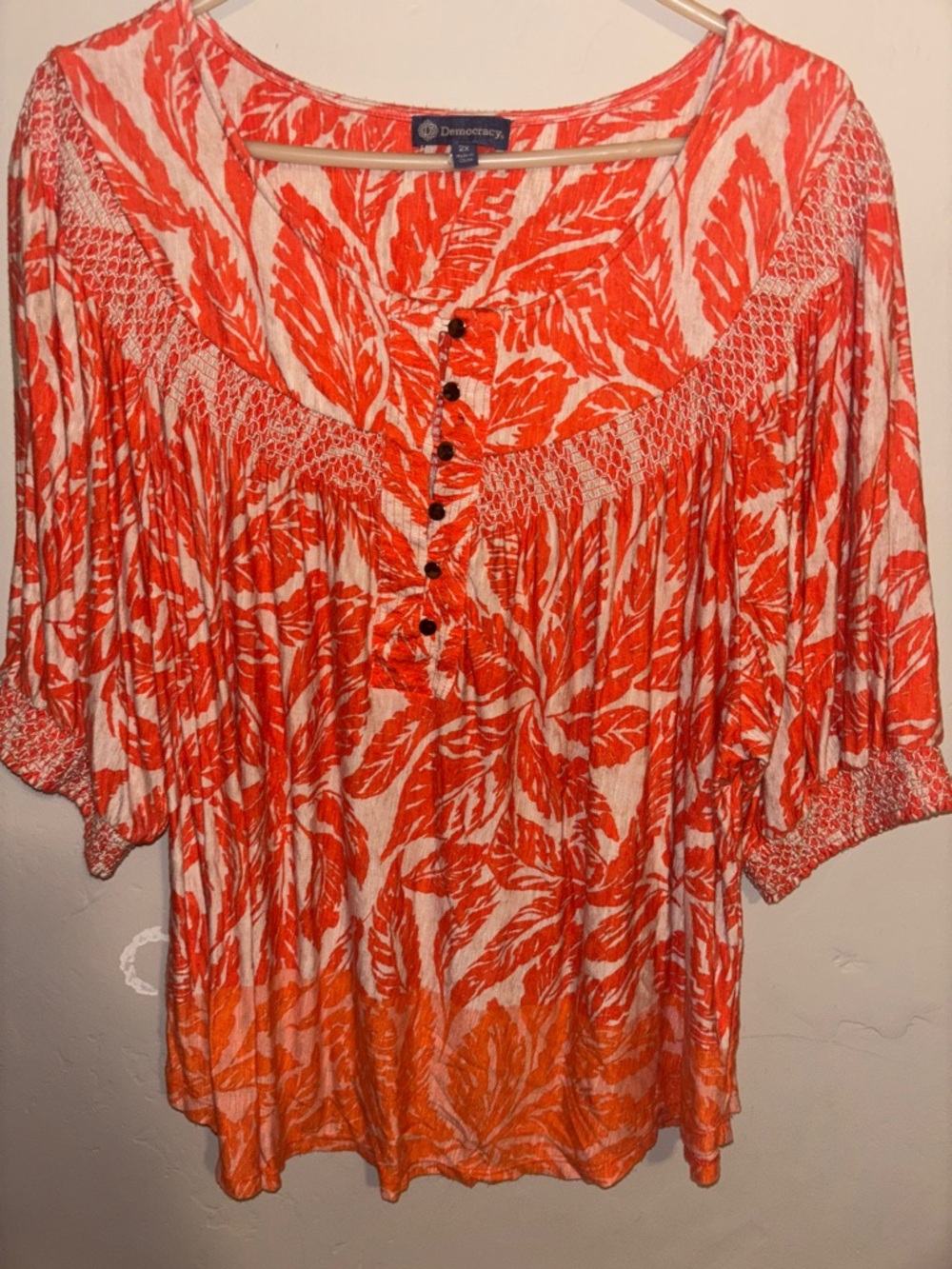 Democracy Orange and White Leaf-Print Tunic Top